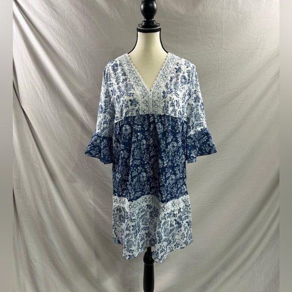Blue Boho Floral Print Lace Dress - Picture 6 of 6